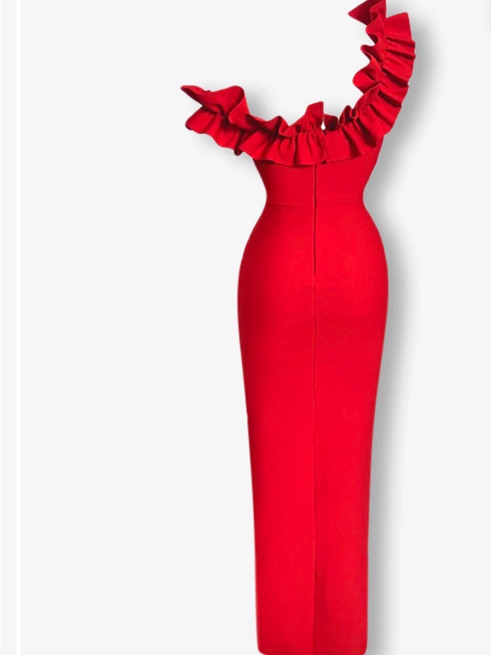 Red Ruffle Detail Bodycon Dress - Picture 2 of 8